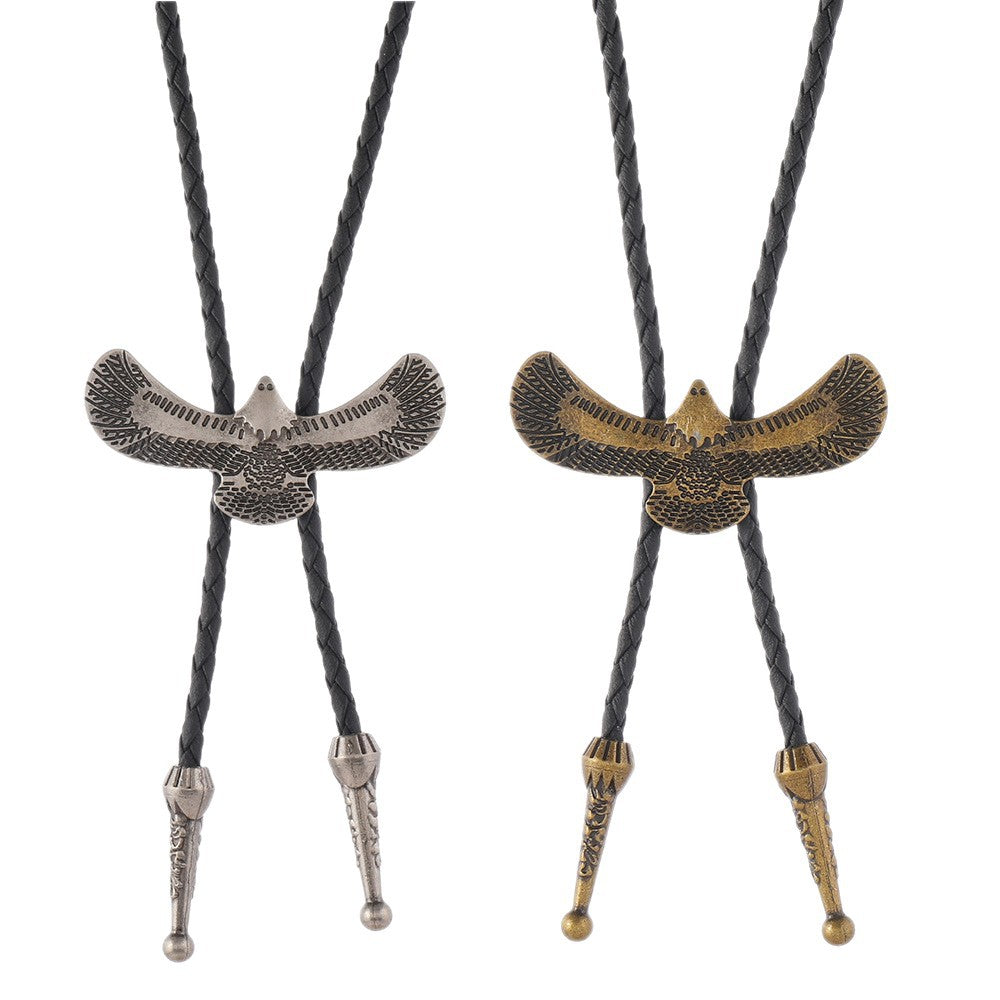 Simple and Creative Alloy Eagle Pendant Decoration, Artistic Retro Leather Shirt Tie Bolo Tie Versatile Necklace