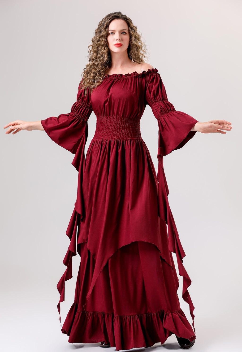 Halloween Medieval Renaissance Retro Dress European and American Square Collar Bundle Waist Dress Stage Performance Costume