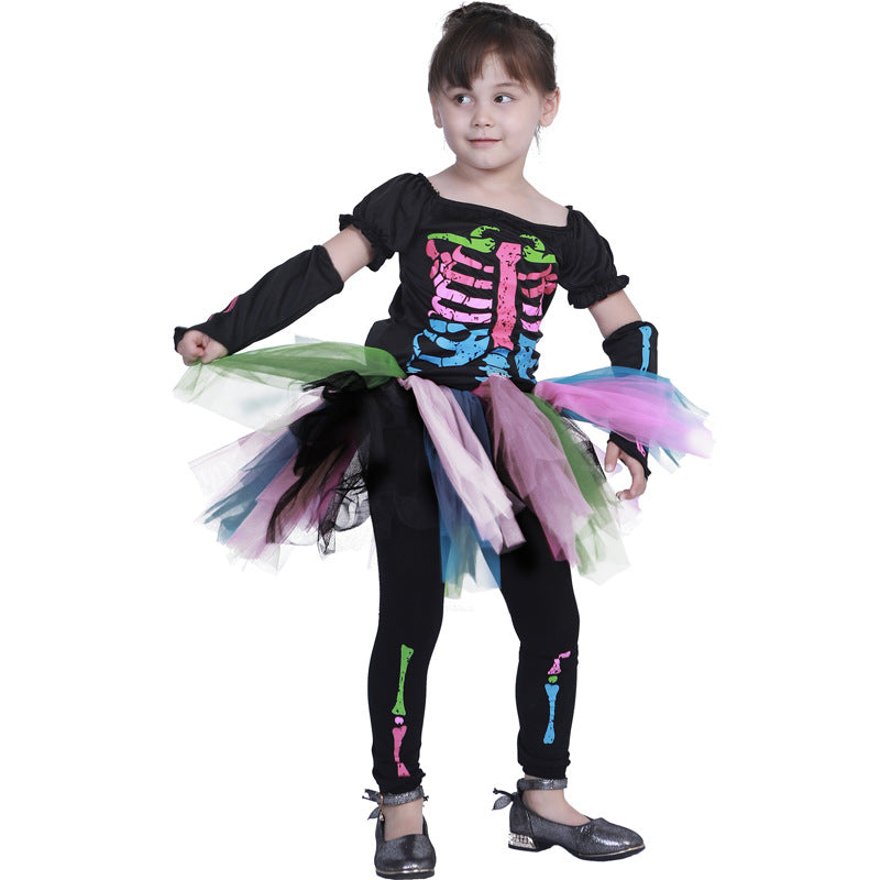 Colorful Punk Skull Costume Halloween jumpsuit Halloween New Skull Skeleton Playing Suit