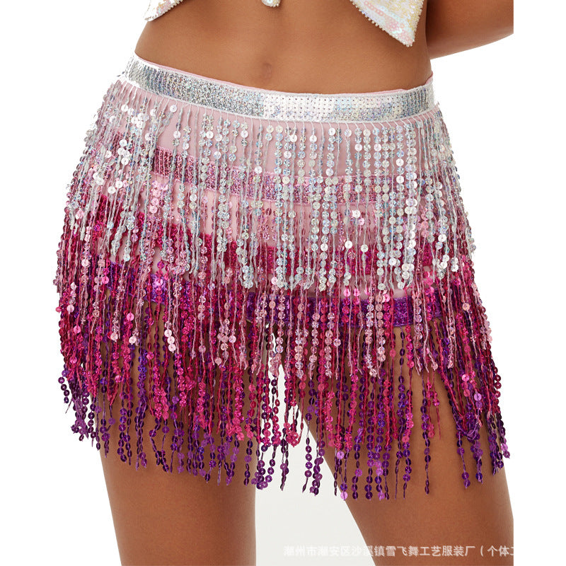 Halloween New Belly Dance Beads Waist Chain 4 Layer Beads Sequins Dance Performance Hip Towel Tassel Waist Seal Belt