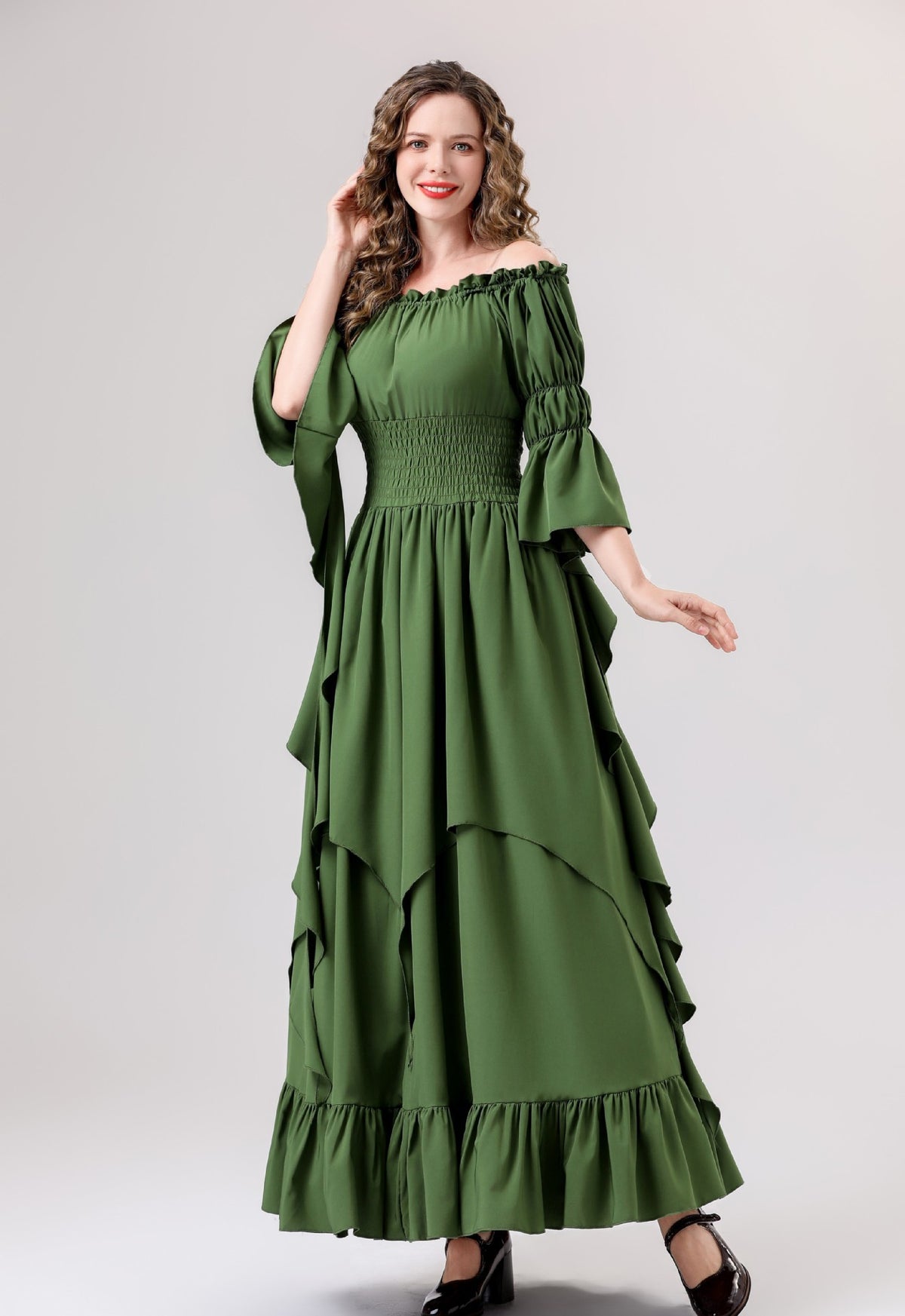 Halloween Medieval Renaissance Retro Dress European and American Square Collar Bundle Waist Dress Stage Performance Costume