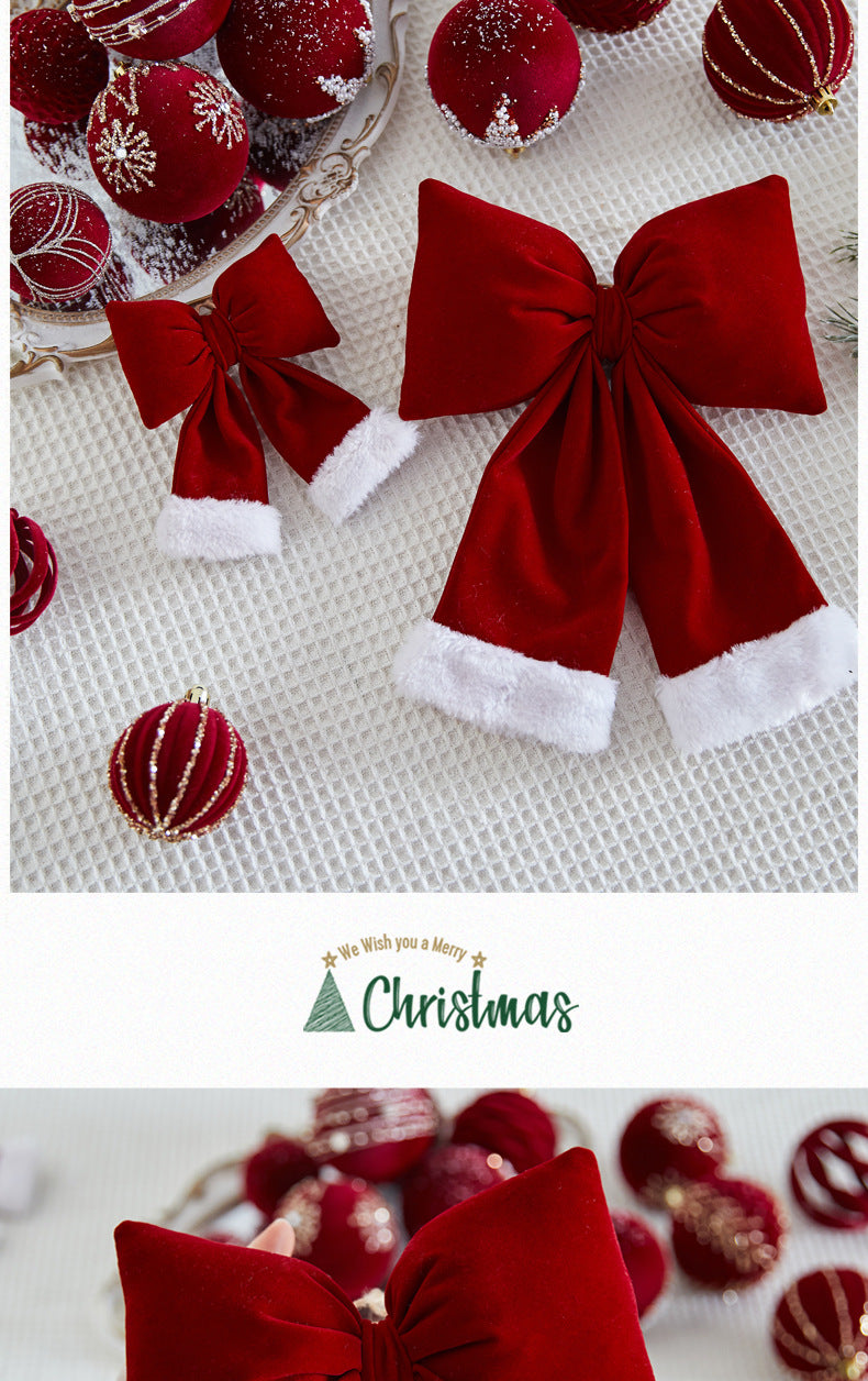 Christmas Tree Decoration Home Gold Velvet Bow Large Pendant Photo Atmosphere Props Atmosphere Flocking Bow