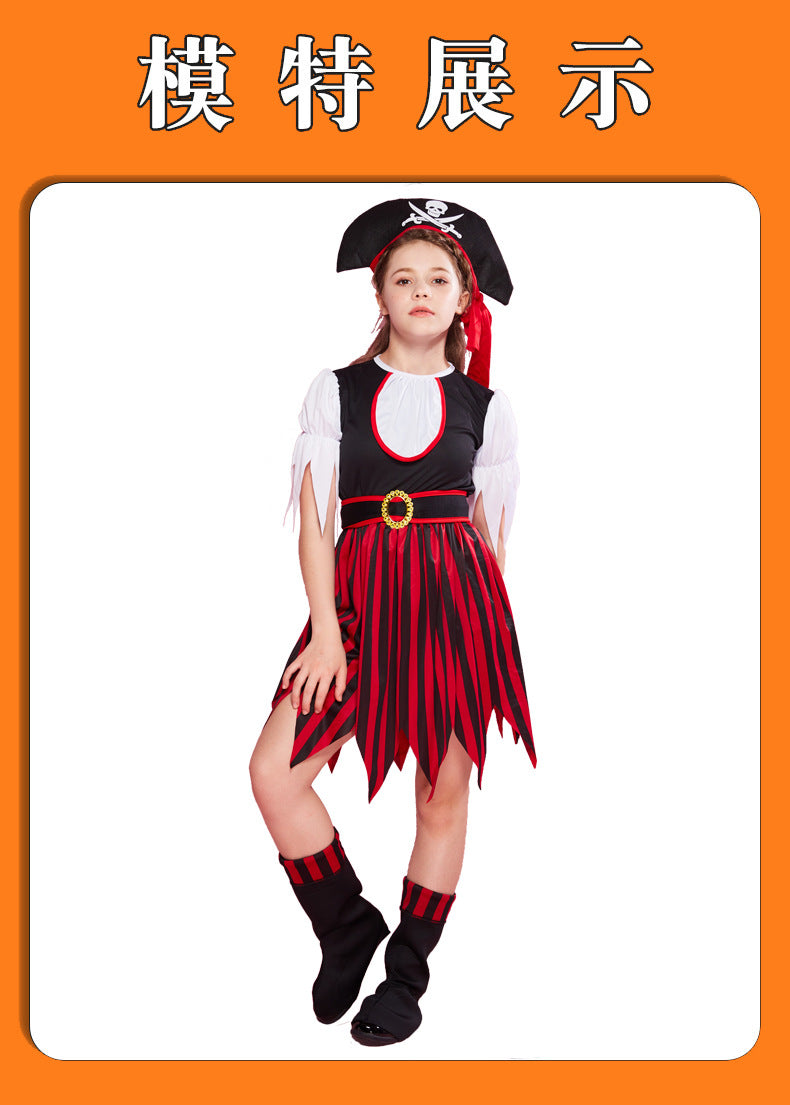 Halloween Children's Costume Costume Performance Costume Performance Costume Pirates of the Caribbean New Red and Black Striped Suit