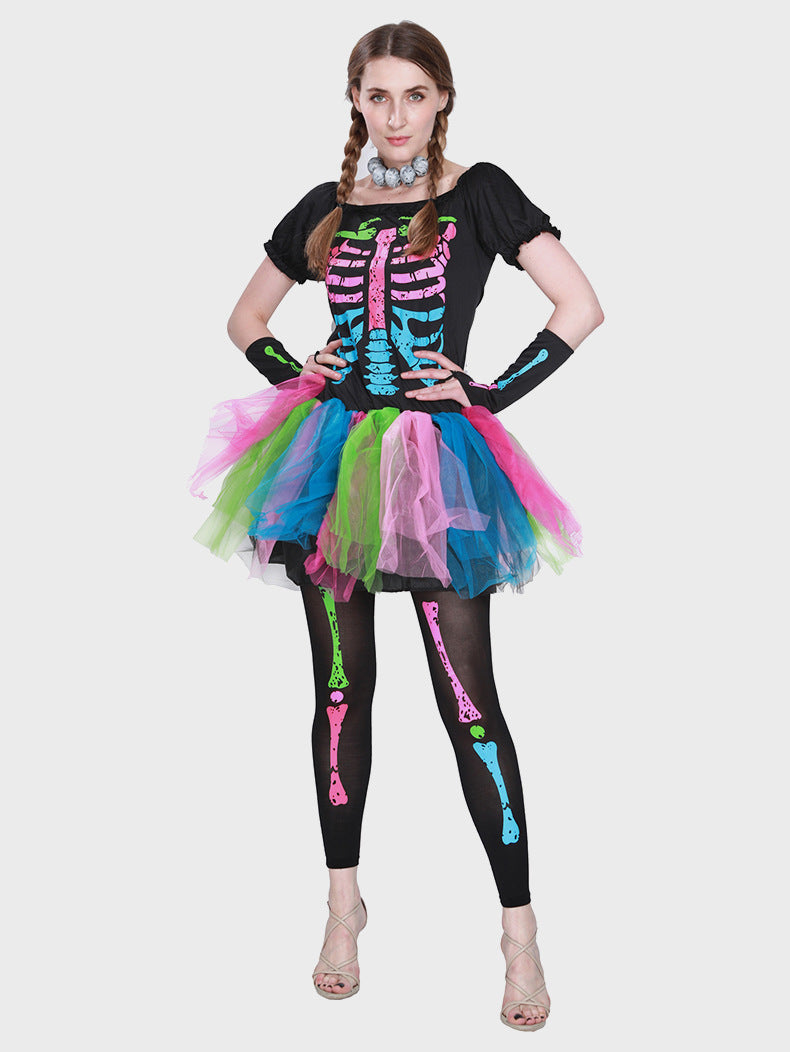 Colorful Punk Skull Costume Halloween jumpsuit Halloween New Skull Skeleton Playing Suit