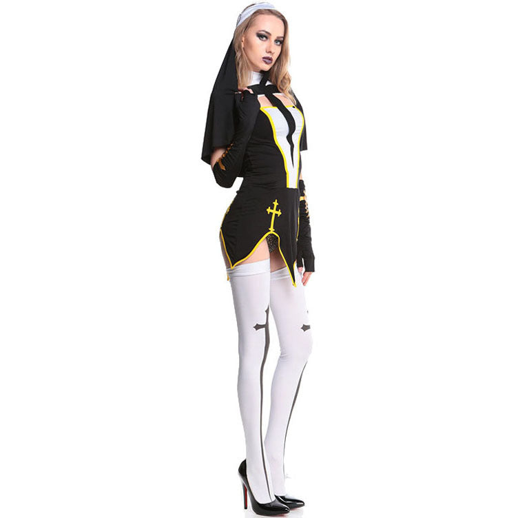 S-Xl Halloween Nun Clothes Adult Female Cross Cos Performance Clothes Nun Performance Clothes Game Uniforms