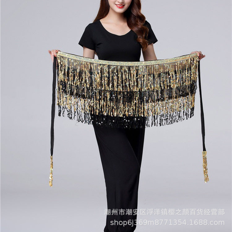 Halloween in stock Belly Dance Performance Costume Sequins Tassel Hips Bead Pieces Waist Chain Indian Dance Waist Towel Wholesale