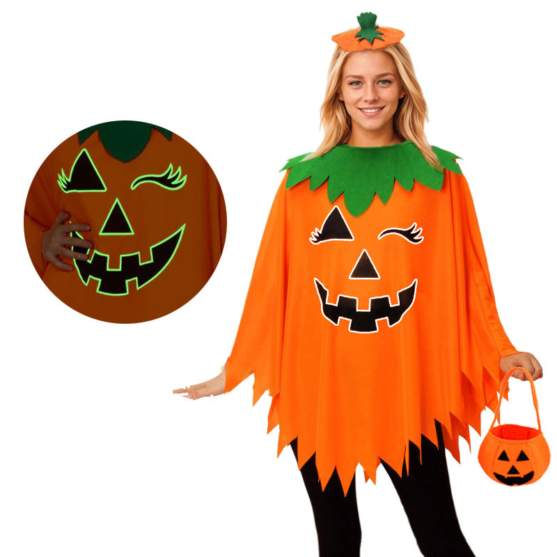 Halloween Costume Luminous Adult Children Pumpkin Cape Shawl Pumpkin Hat suit Cape School Party Dress Up