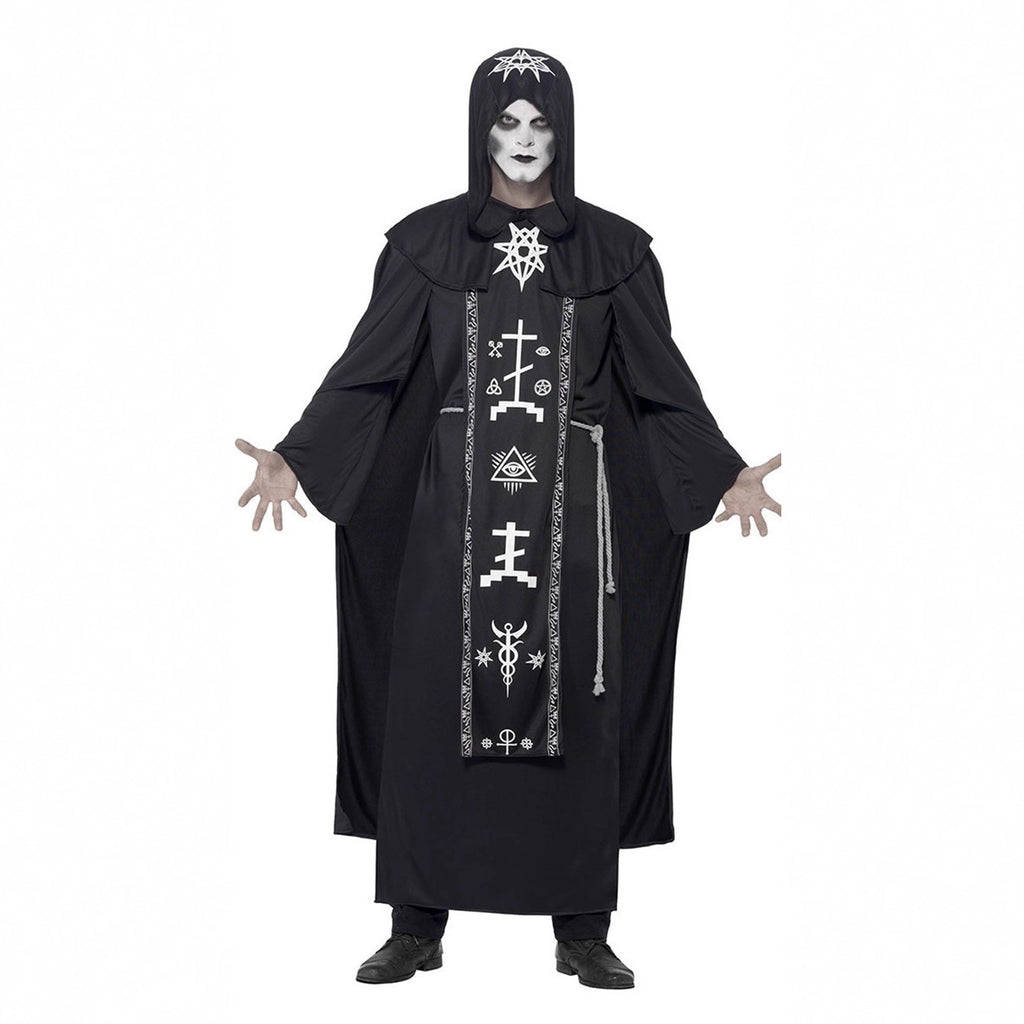 Halloween Evil Vampire Male and Female Wizard Black Robe Mage Dark Hell Devil Couple Costume