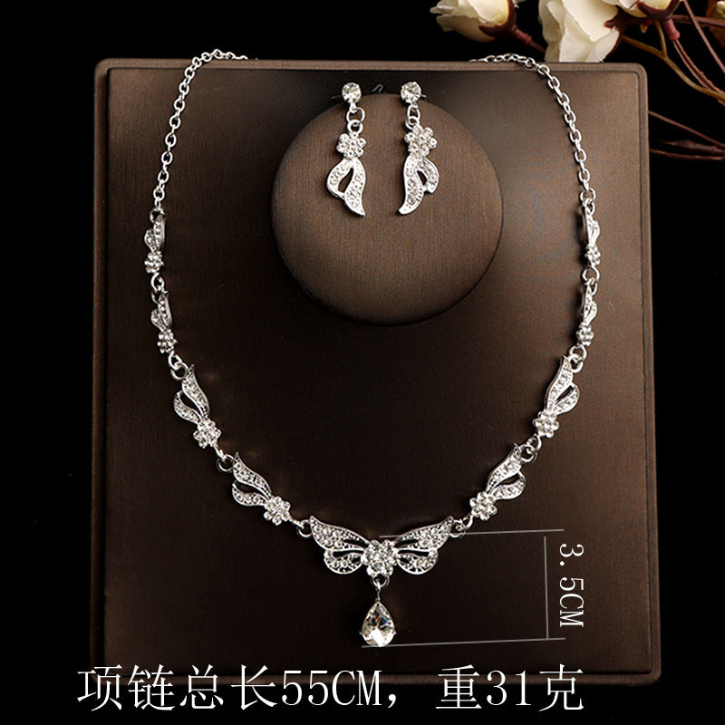 Korean Bride Necklace Earrings Two-piece Decorations Wedding Yarn Wedding Jewelry Wedding Accessories Dance Studio
