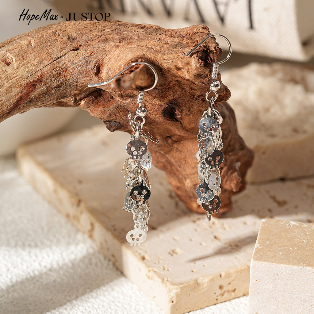 Justop European and American Halloween Ins-Style Personality Exaggerated Trendy Earrings for Women, Skull Earrings, Quirky Ear Accessories