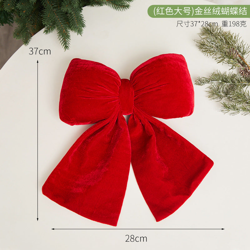 Christmas Tree Decoration Home Gold Velvet Bow Large Pendant Photo Atmosphere Props Atmosphere Flocking Bow