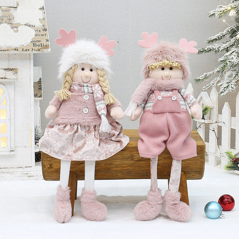 Cross Border Christmas Decorations Pink Antlers Doll Fabric Boys and Girls Doll Standing Doll Desktop Ornaments