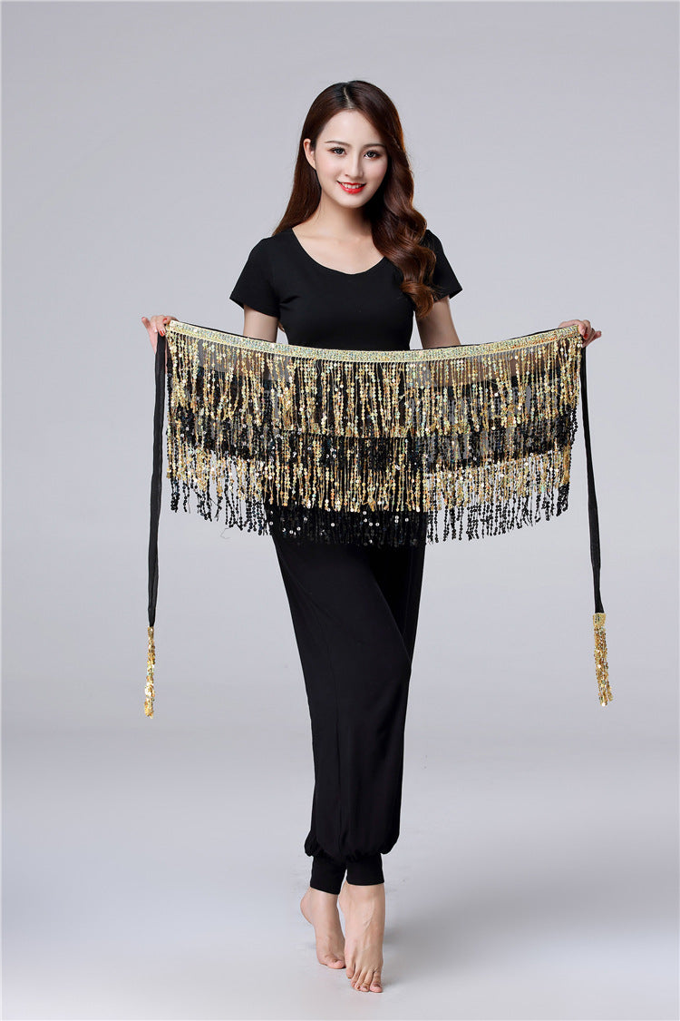 Halloween in stock Belly Dance Performance Costume Sequins Tassel Hips Bead Pieces Waist Chain Indian Dance Waist Towel Wholesale