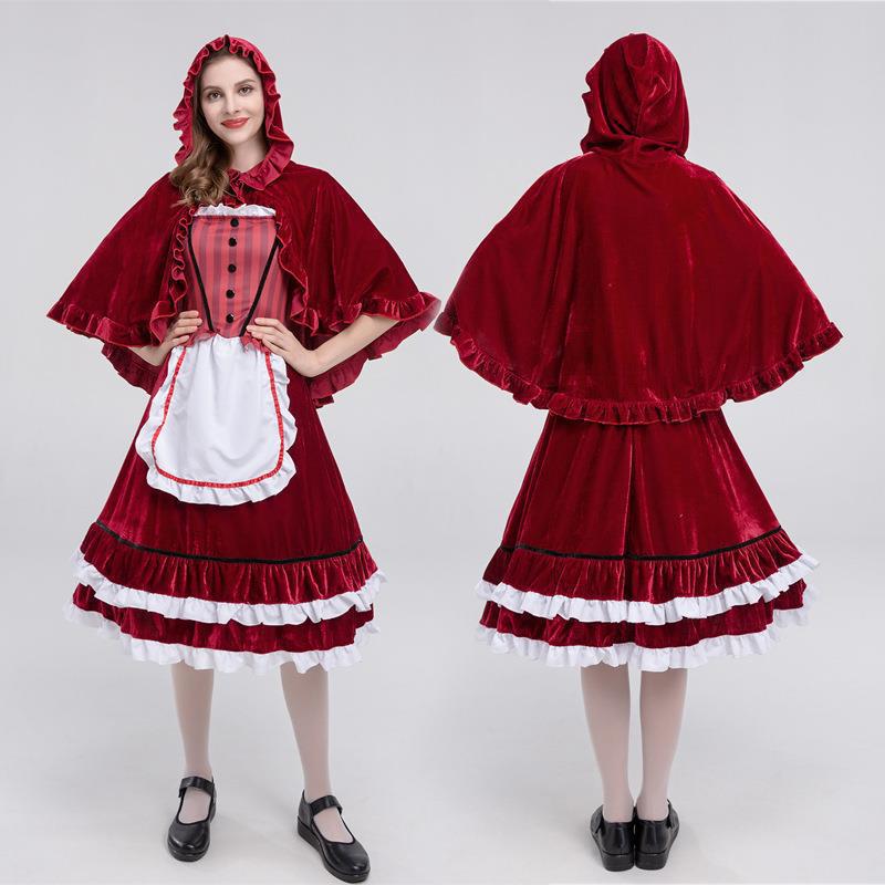 European and American New Halloween Little Red Riding Hood Cos Role-Playing Anime Party Costume Little Red Riding Hood Performance Outfit