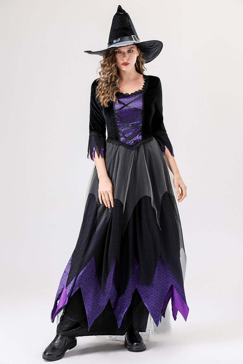 European and American Halloween Cosplay Witch Costume Vampire Black Purple Dress Magic Witch Role Play