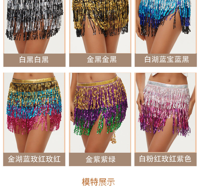 Halloween New Belly Dance Beads Waist Chain 4 Layer Beads Sequins Dance Performance Hip Towel Tassel Waist Seal Belt