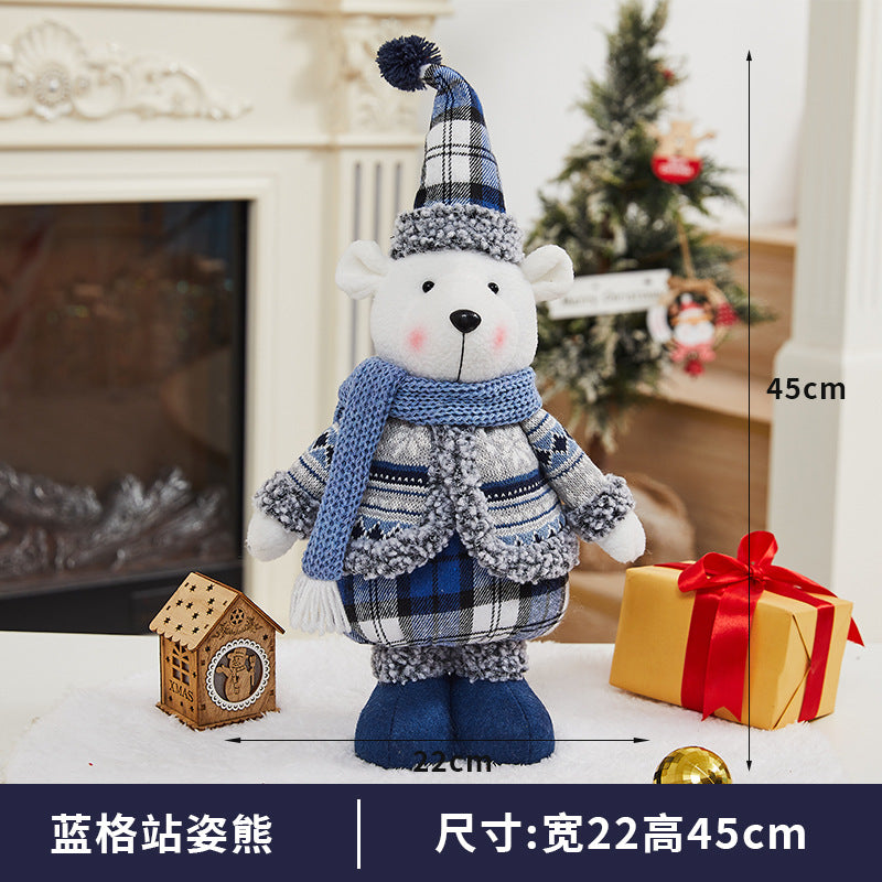 Cross-border New Christmas Decorations Blue Doll Window Arrangement Elk Doll Christmas Cloth Bear Ornaments