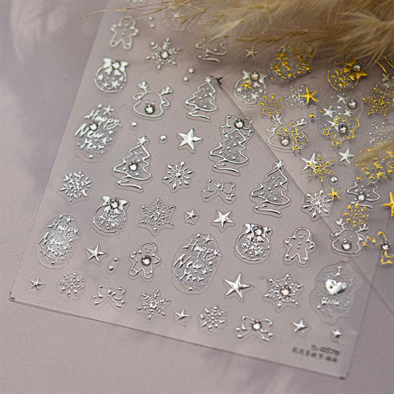 Gold Foil Christmas Tree Nail Stickers New Embossed Ins 3D Internet Celebrity 3D Snowflake Nail Stickers Decoration