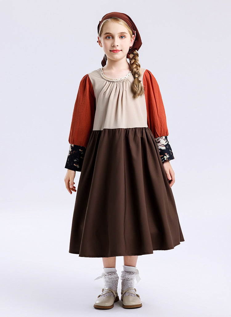 Foreign Trade Supply Medieval Pastoral Style Farm Girl Dress Retro Oil Painting Style Halloween Children's Clothing