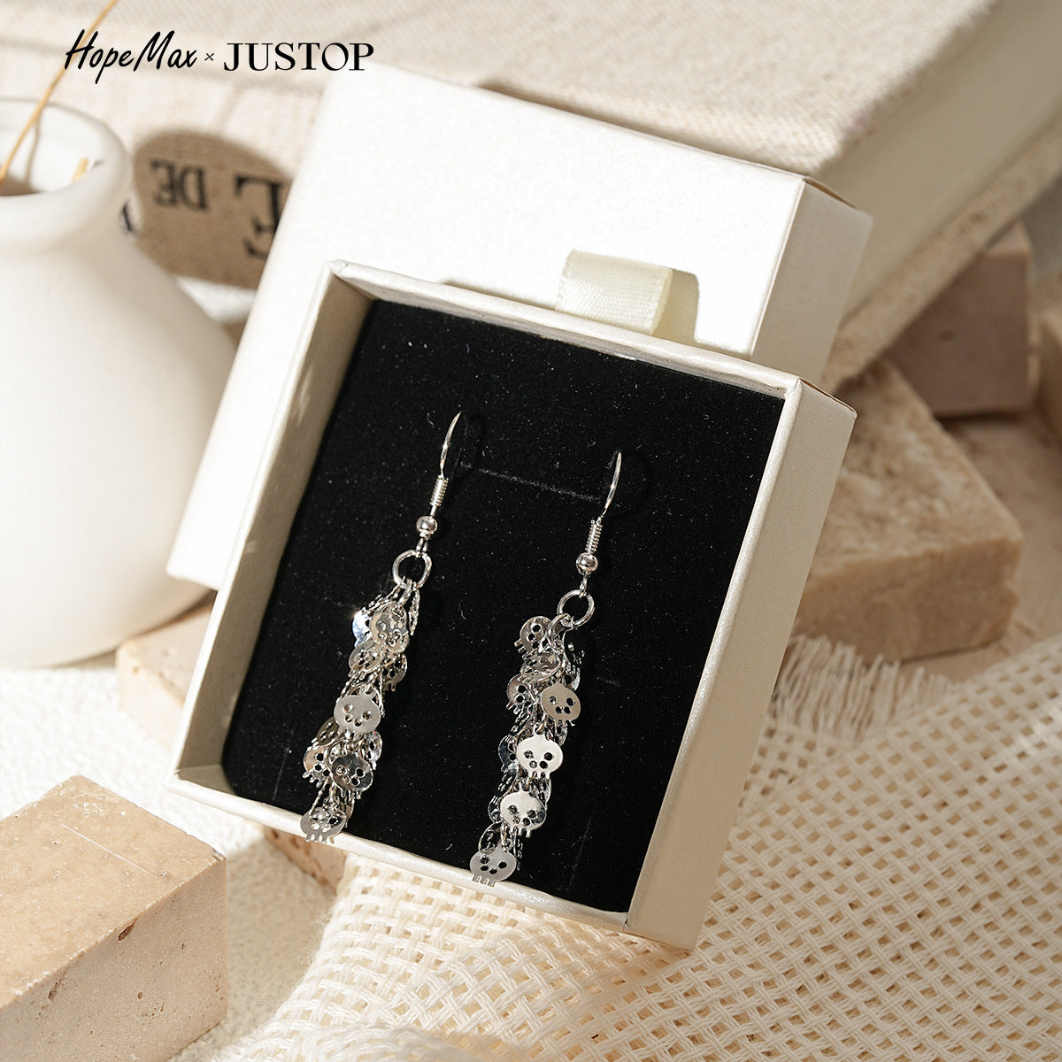 Justop European and American Halloween Ins-Style Personality Exaggerated Trendy Earrings for Women, Skull Earrings, Quirky Ear Accessories