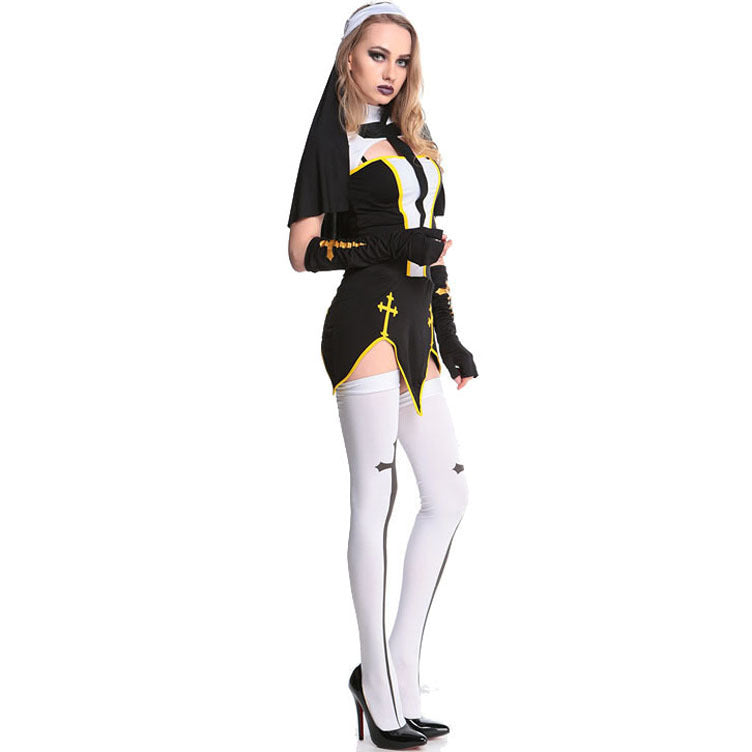 S-Xl Halloween Nun Clothes Adult Female Cross Cos Performance Clothes Nun Performance Clothes Game Uniforms