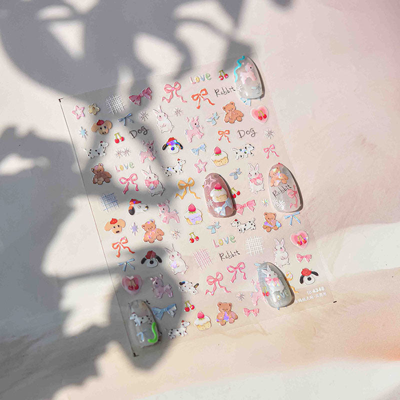 Cute Pink Graffiti Nail Art Stickers Tomoni Embossed 3D Apple Cake Kidsren's Nail Sticker Decorations