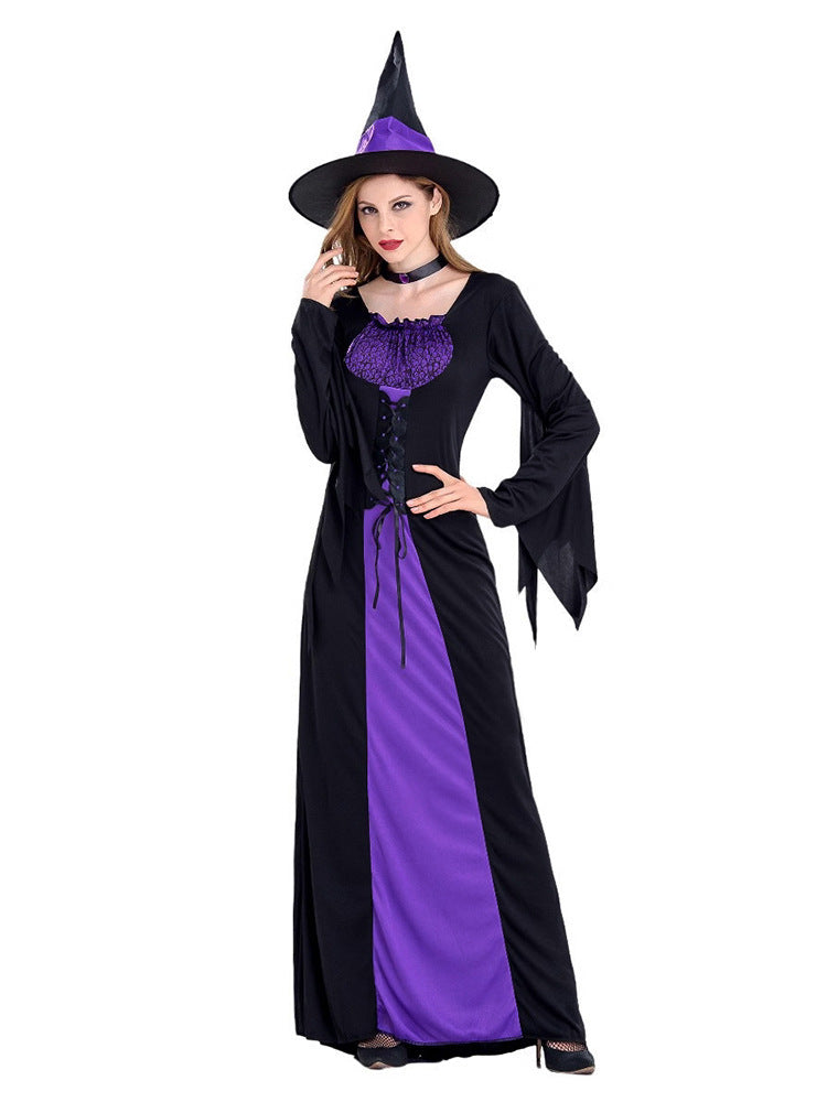 Amazon Cross-Border Halloween Purple Witch Costume Magician Long Skirt Wizard Cosplay Stage Performance Costume