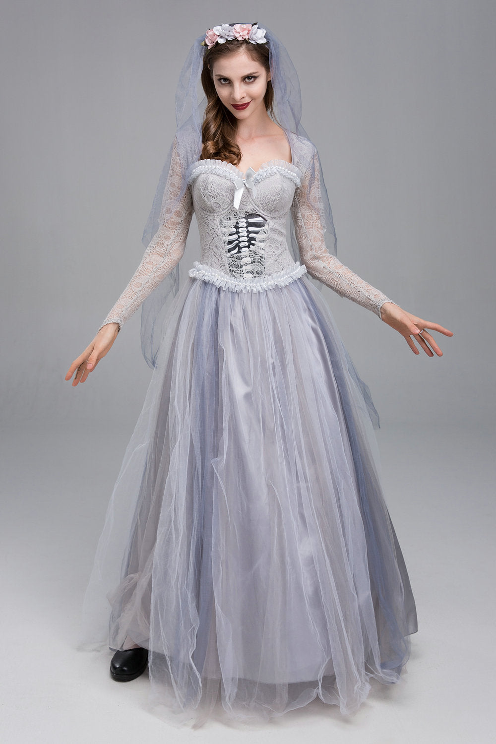 Foreign Trade Halloween Horror Gray Skeleton Ghost Bride Dress Ghost Zombie Costume for Masquerade Performance