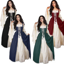 Large Size Halloween European and American Popular Women's Medieval Vintage Hooded Dress Square Collar Trumpet Sleeve Large Dress