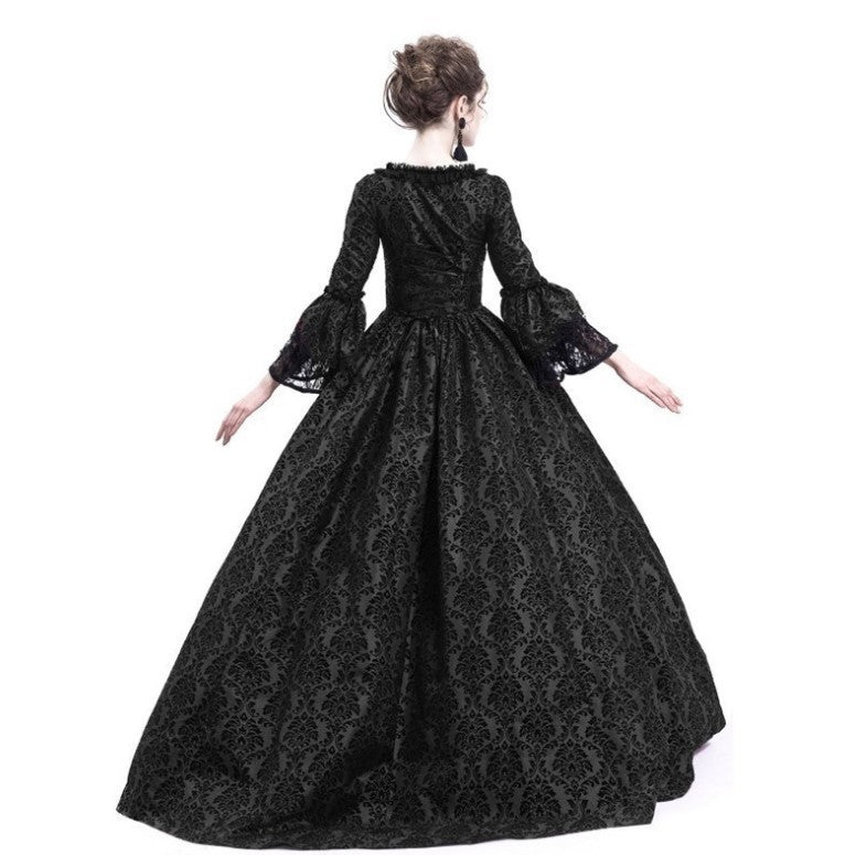 Cross-border foreign trade Halloween Victorian court dress women's long dress lace stitching bell sleeve dress women