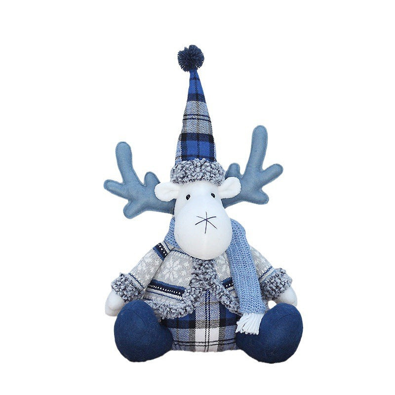 Cross-border New Christmas Decorations Blue Doll Window Arrangement Elk Doll Christmas Cloth Bear Ornaments