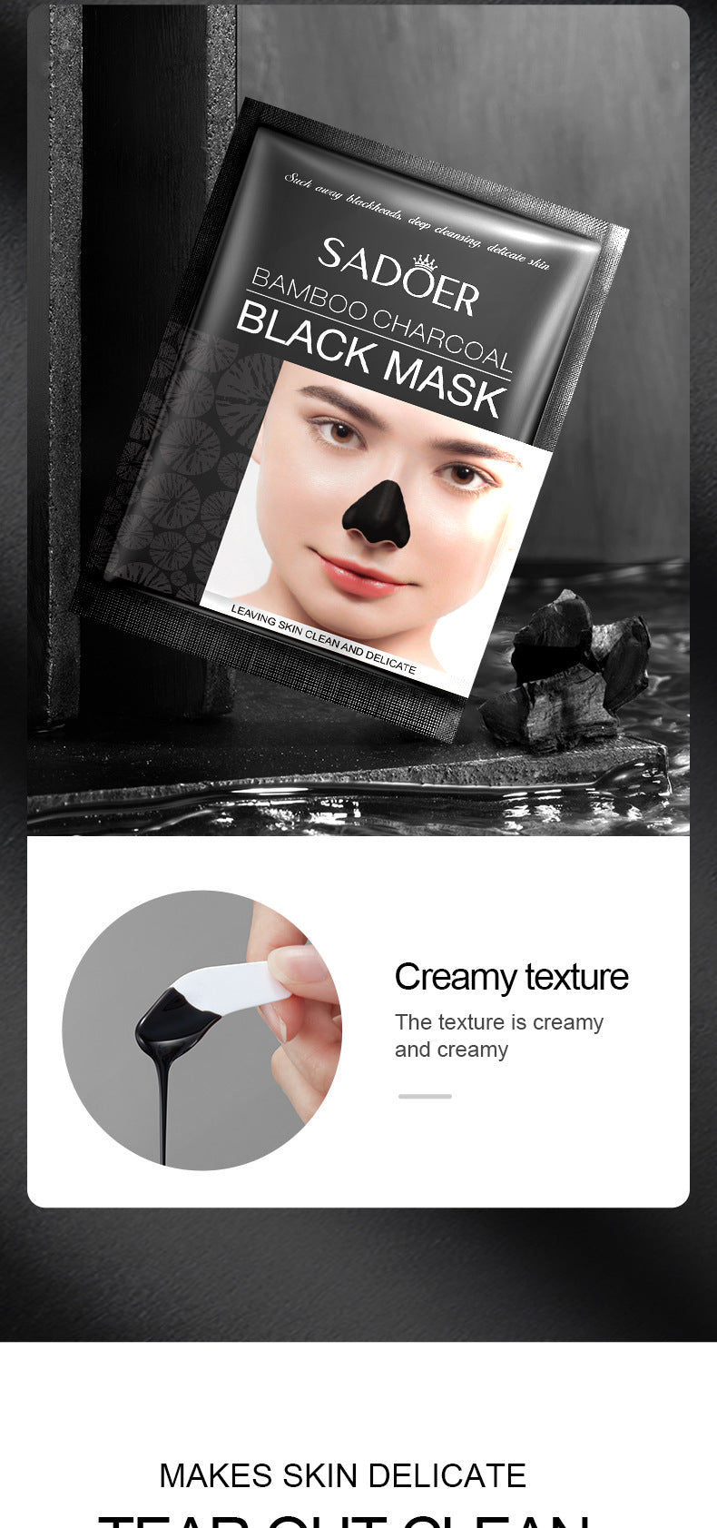 Blackhead Remover Mask Bamboo Charcoal Shrink Pores Acne Black Head Removal Cream Nose Cleansing Black Peel Off Masks Skin Care