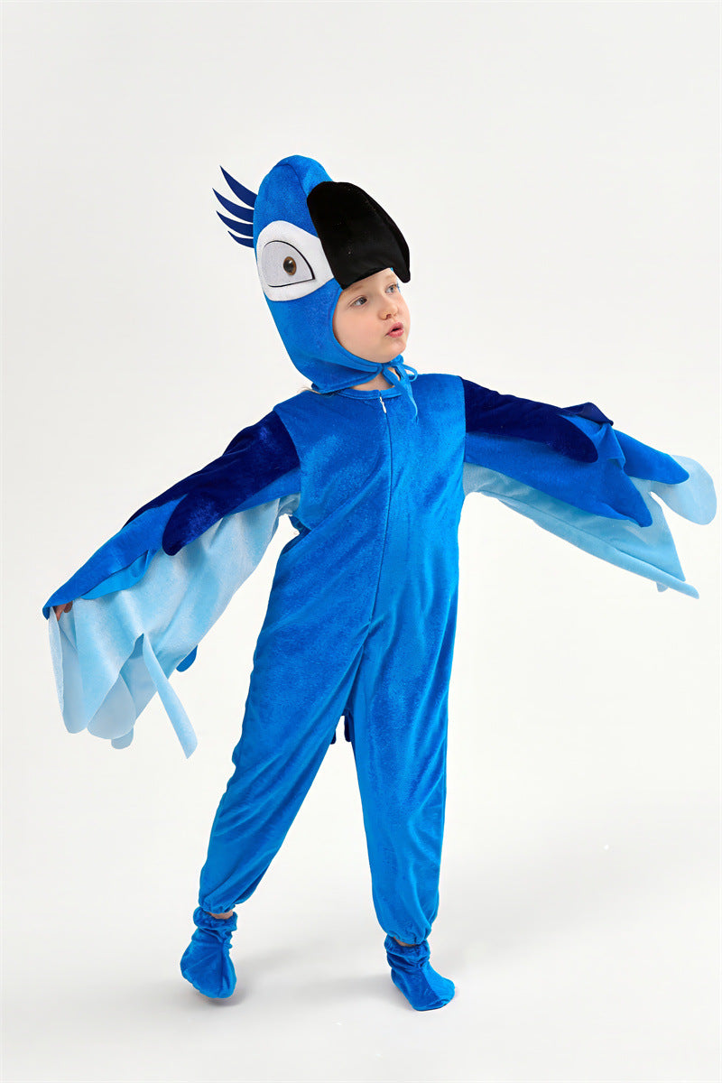 Halloween Children's Performance Costume Cartoon Animal One-piece Costume Blue Red Parrot COS Performance Costume