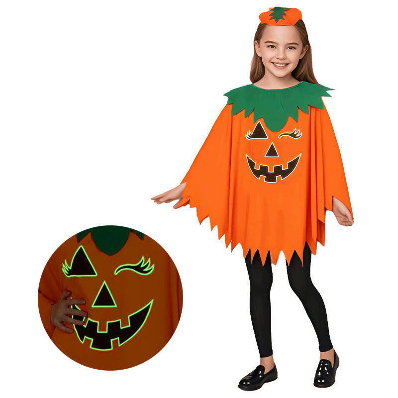 Halloween Costume Luminous Adult Children Pumpkin Cape Shawl Pumpkin Hat suit Cape School Party Dress Up