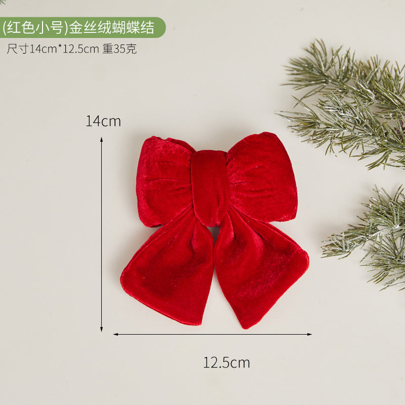 Christmas Tree Decoration Home Gold Velvet Bow Large Pendant Photo Atmosphere Props Atmosphere Flocking Bow