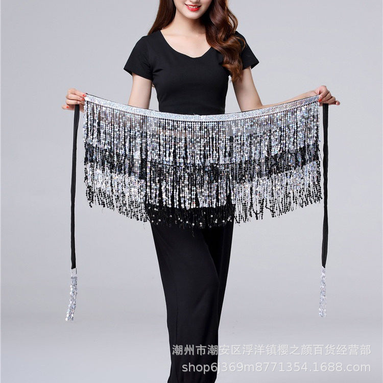 Halloween in stock Belly Dance Performance Costume Sequins Tassel Hips Bead Pieces Waist Chain Indian Dance Waist Towel Wholesale