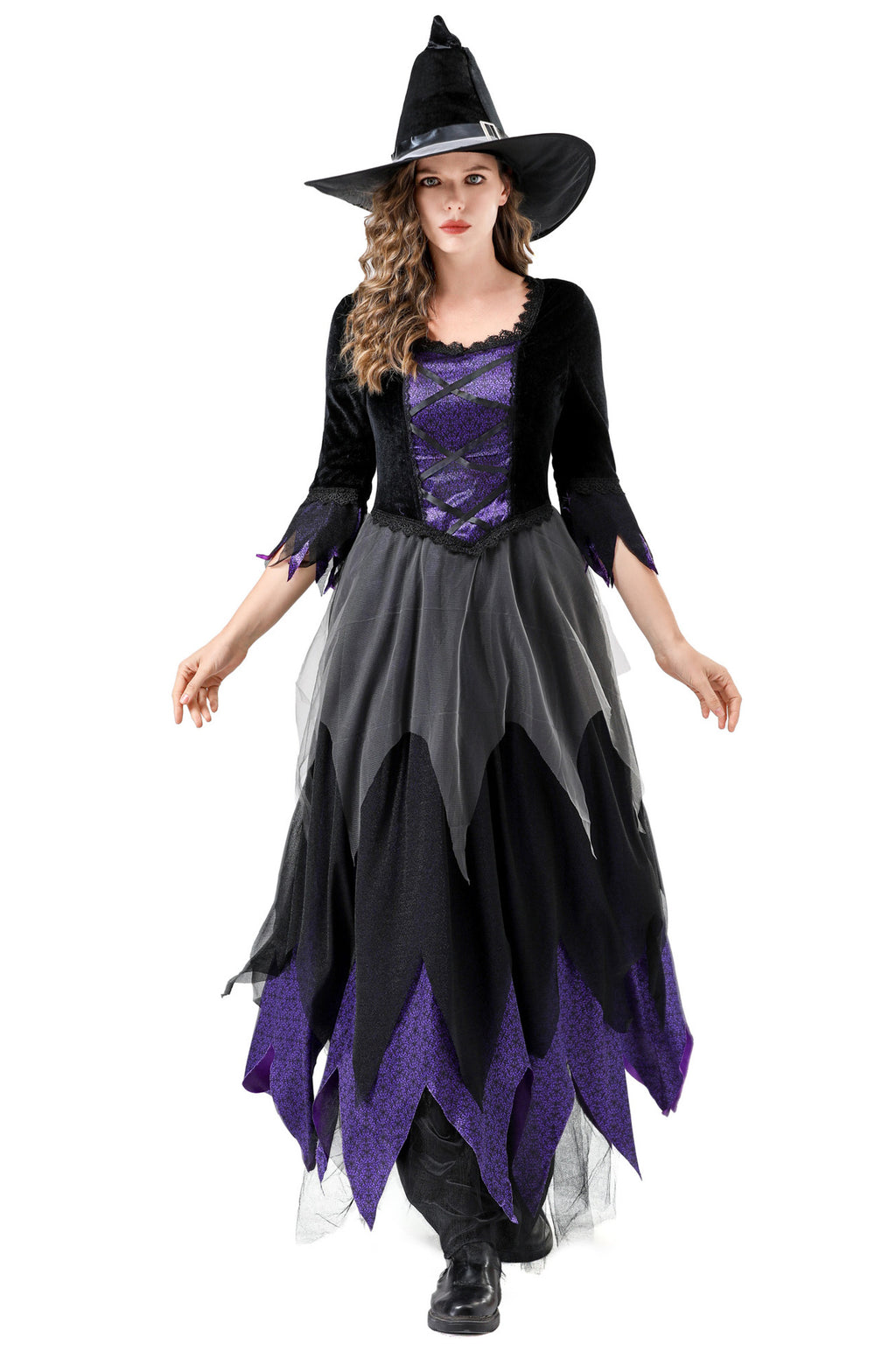 Halloween Cosplay Witch Costume Vampire Black Purple Dress Magic Witch Stage Role Play