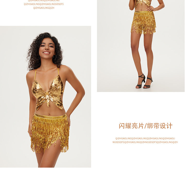 Halloween New Belly Dance Beads Waist Chain 4 Layer Beads Sequins Dance Performance Hip Towel Tassel Waist Seal Belt