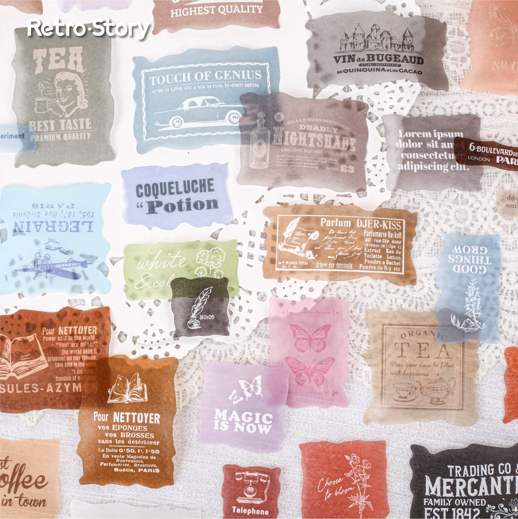 Retrostory Clear and Turbid Series Sulfuric Acid Creative Landscaping Decorative Sticker Material Pack Base Collage Journal Stickers