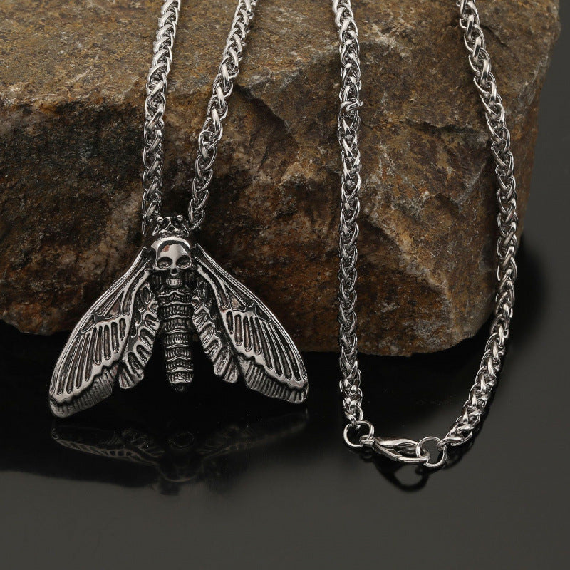 Foreign Trade Hot-Selling Retro Viking Death Skull Moth Pendant Necklace Gothic Decorations Party Accessories Wholesale