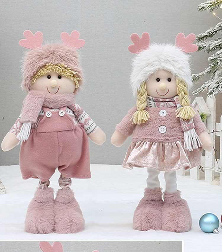 Cross Border Christmas Decorations Pink Antlers Doll Fabric Boys and Girls Doll Standing Doll Desktop Ornaments