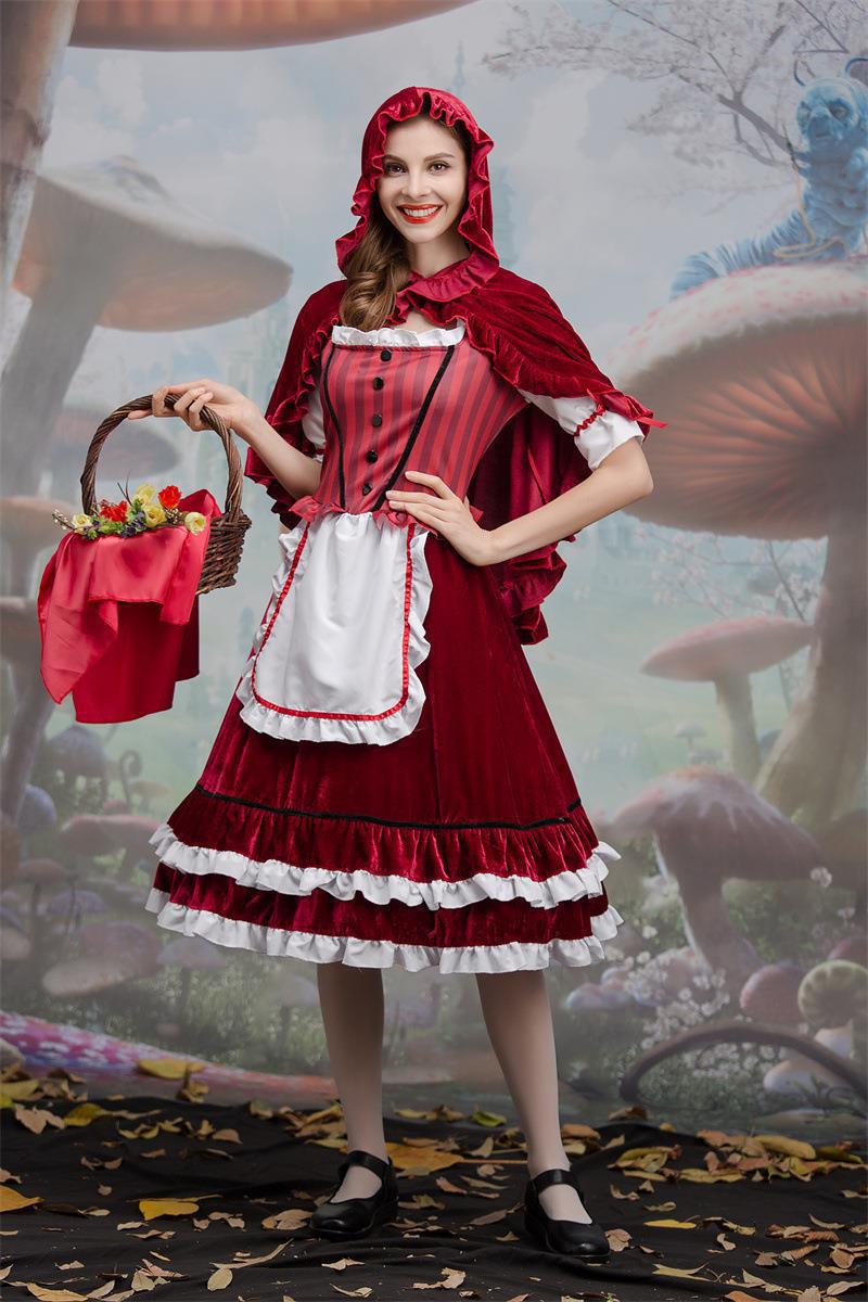 European and American New Halloween Little Red Riding Hood Cos Role-Playing Anime Party Costume Little Red Riding Hood Performance Outfit