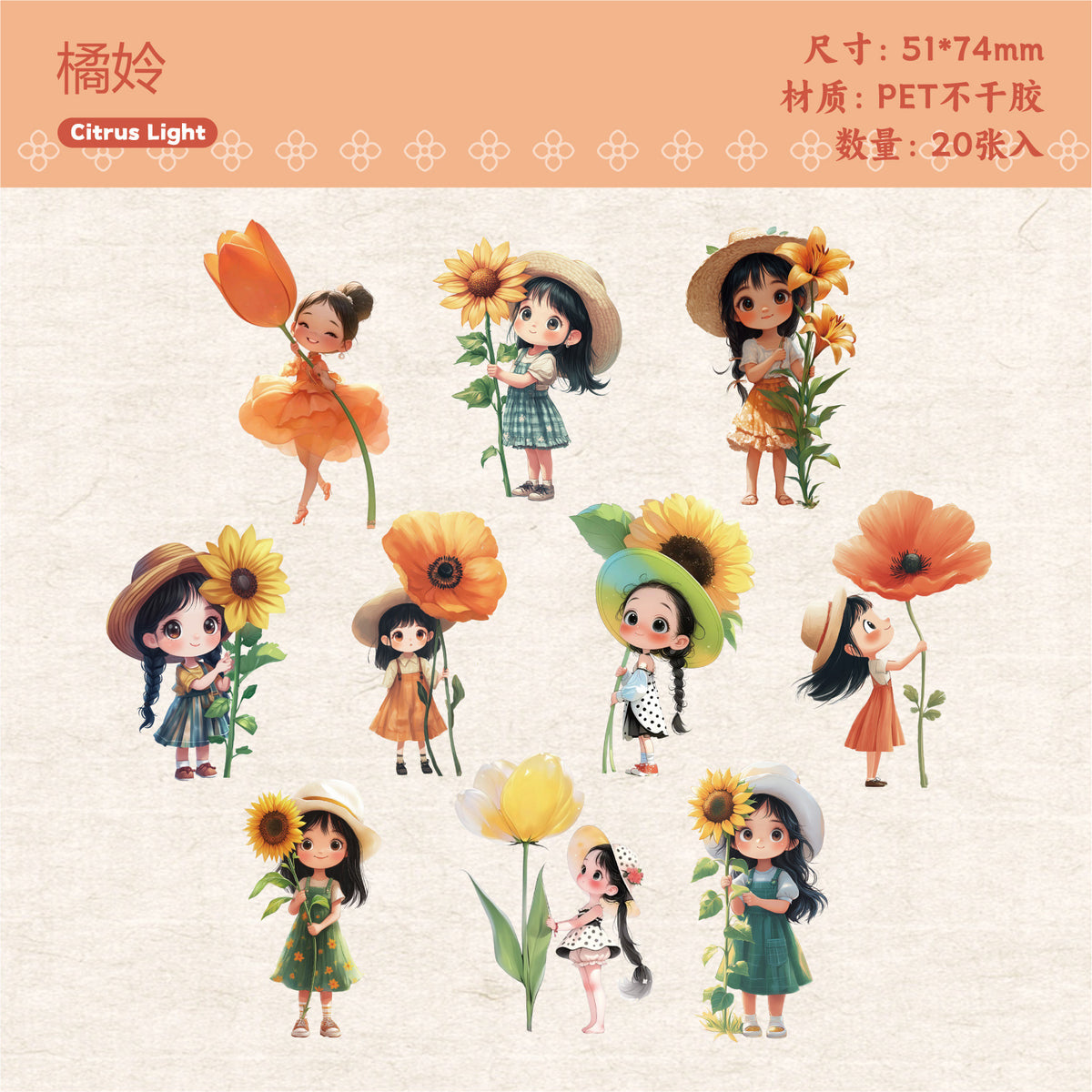 Retrostory Hibiscus Series Stickers Creative Sticker Paper Cute Material Decoration for Journaling Background Scenery Stickers