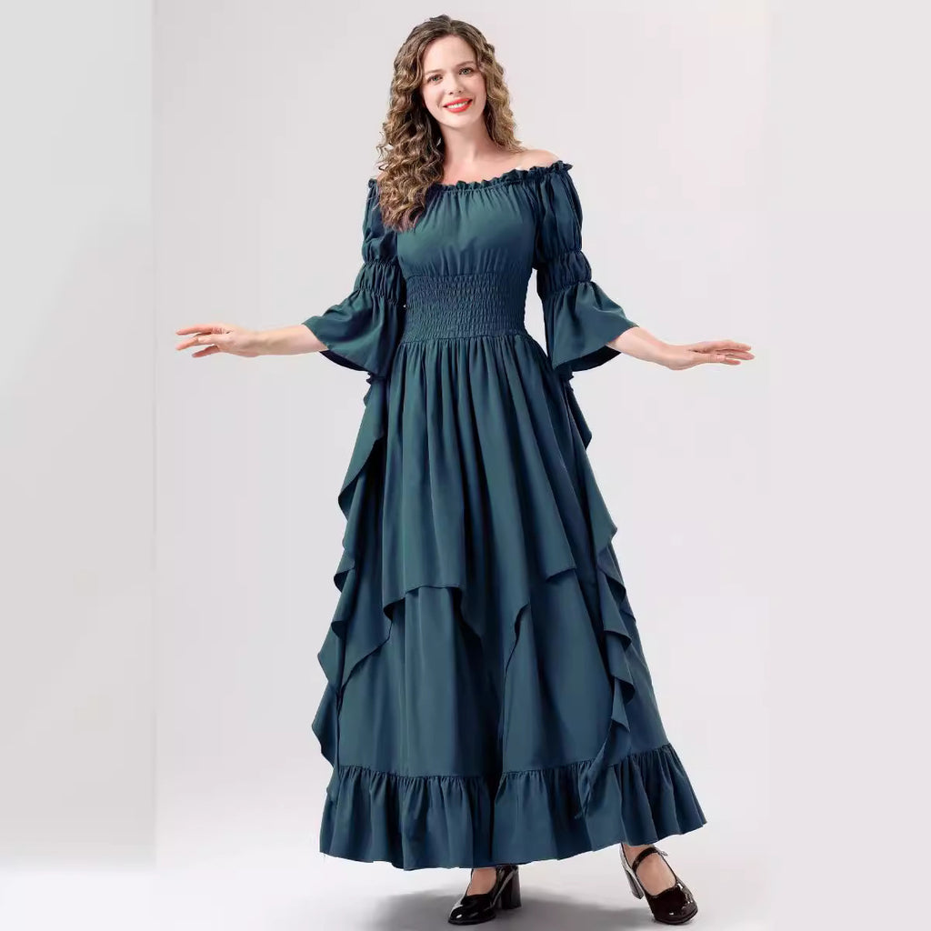 Halloween Medieval Renaissance Retro Dress European and American Square Collar Bundle Waist Dress Stage Performance Costume