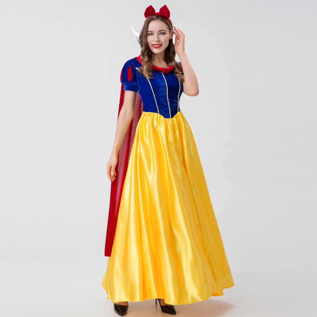 Halloween Costume Adult Snow White cosplay Deluxe Short Sleeve Long Dress Magic Fairy Princess Dress Show