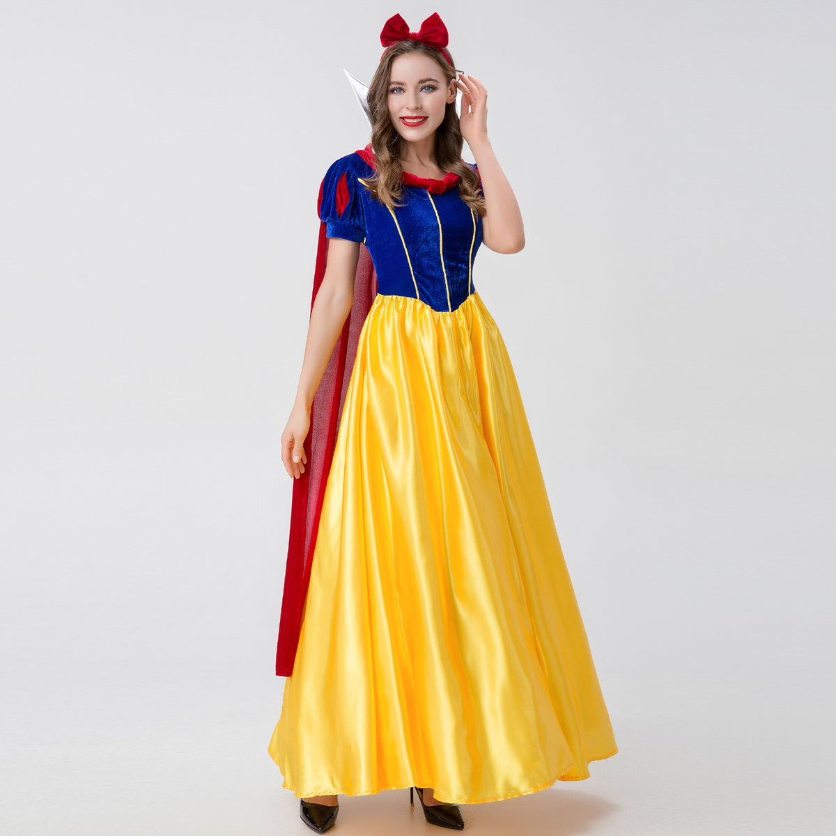 Halloween Costume Adult Snow White cosplay Deluxe Short Sleeve Long Dress Magic Fairy Princess Dress Show