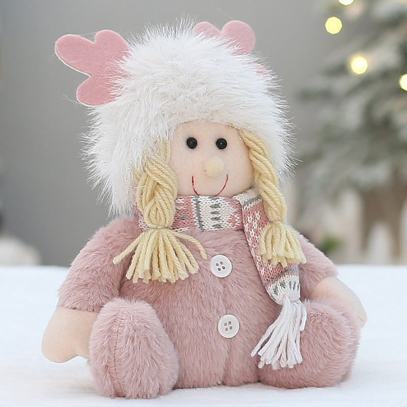 Cross Border Christmas Decorations Pink Antlers Doll Fabric Boys and Girls Doll Standing Doll Desktop Ornaments
