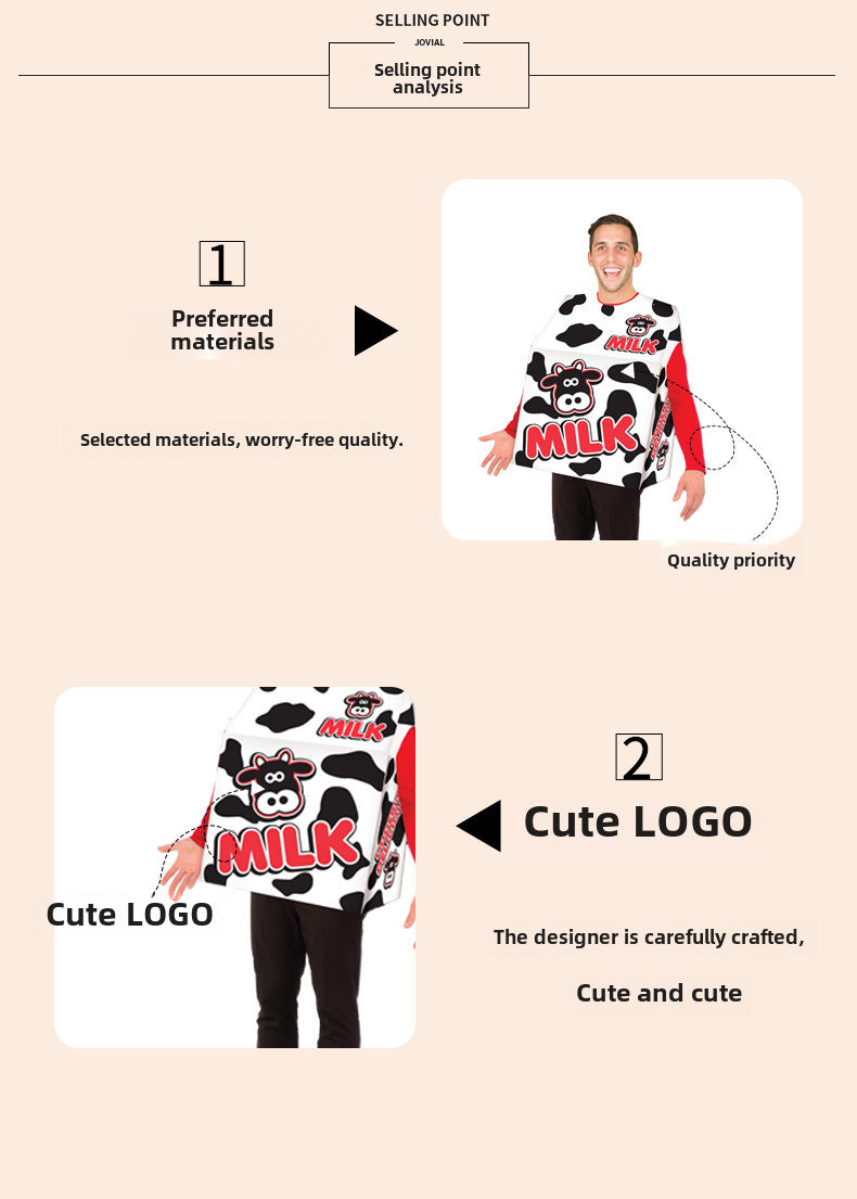 Halloween Adult Food Costume Cosplay Milk Carton Game Stage Costume Game Theme Dance Party