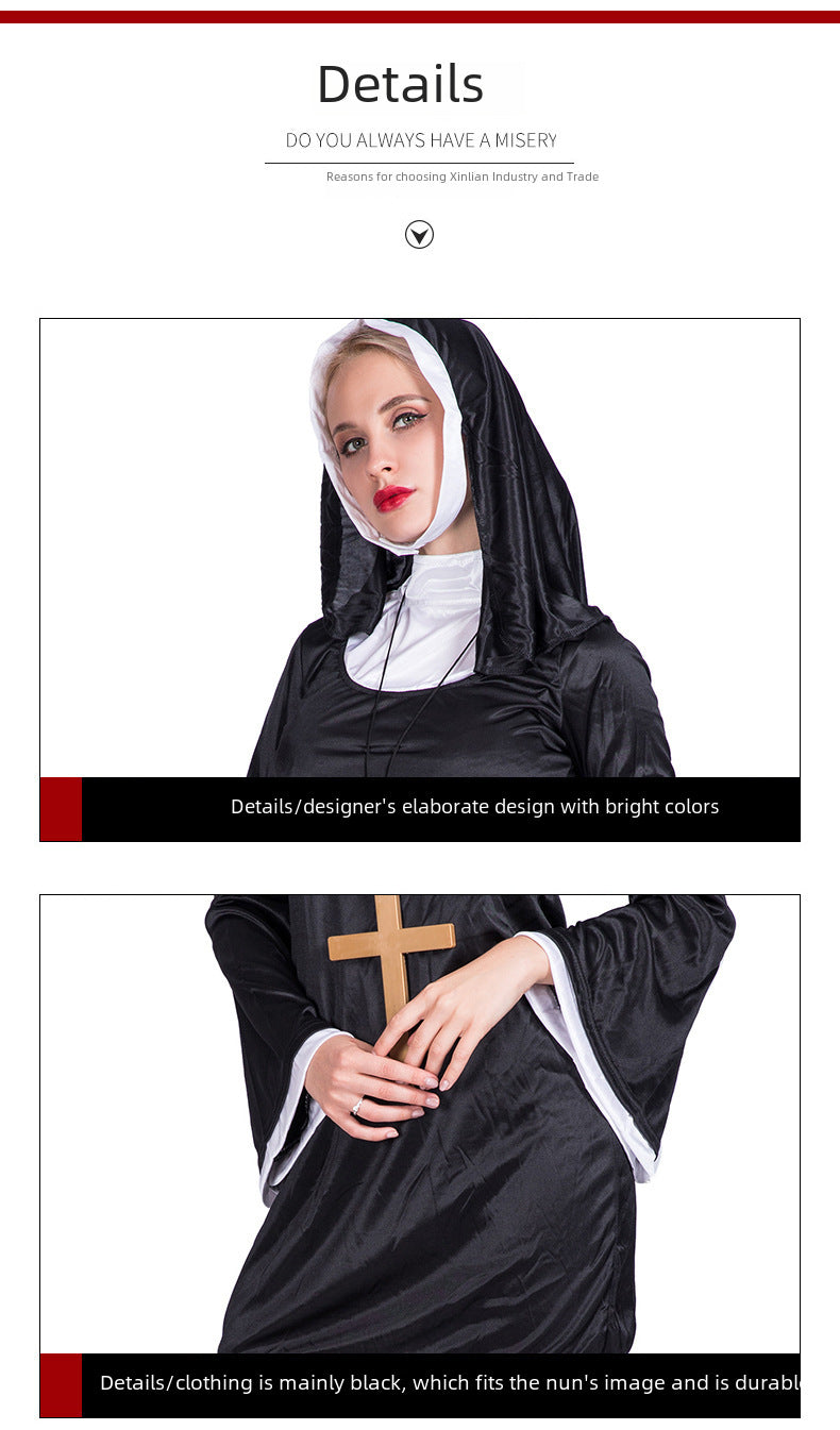 Easter Halloween Carnival Cosplay Party Costume Adult Nun Cosplay Stage Costume