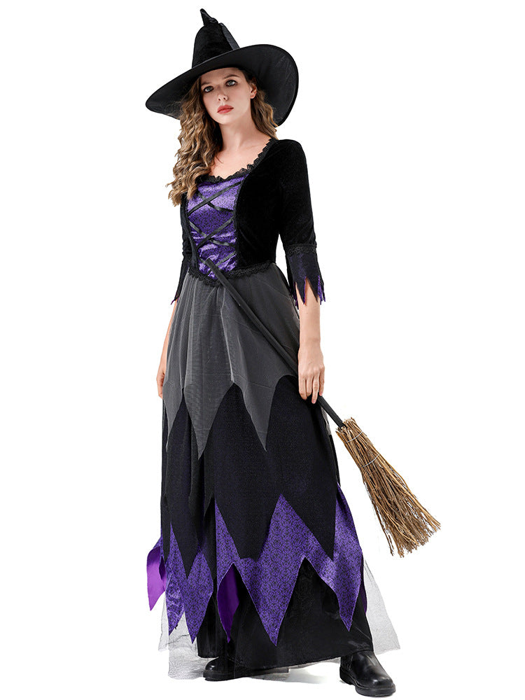 Halloween Cosplay Witch Costume Vampire Black Purple Dress Magic Witch Stage Role Play